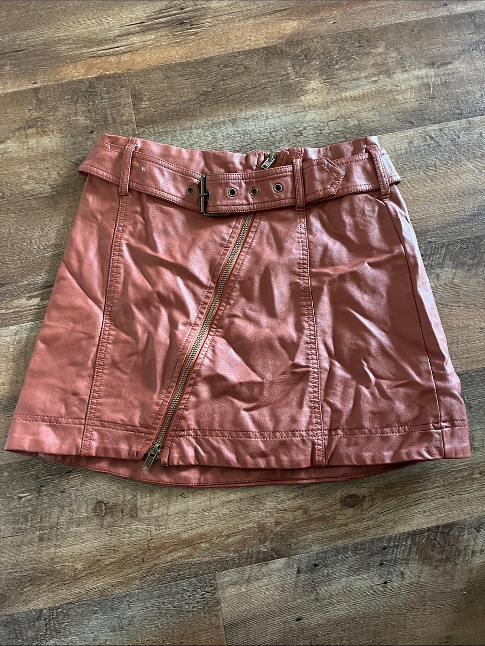Free people Faux Leather Belted Mini Skirt in Rust Pink